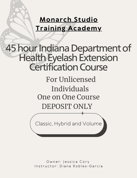Deposit for Indiana Department of Health Eyelash Extension Certification Course